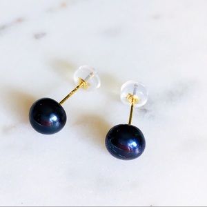 Real Solid 18K Gold Navy Peacock Pearl Earrings